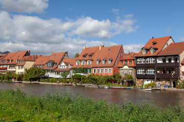 Fototapeta na wymiar Häuser an der Regnitz, Klein Venedig, Bamberg, Deutschland