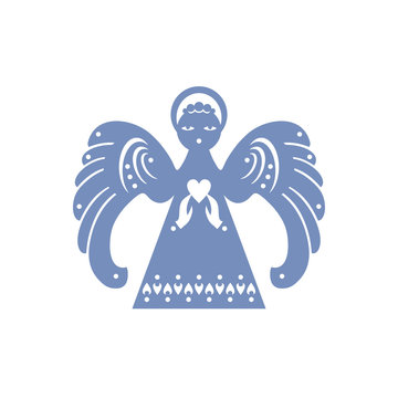 recommend clip art: Decor Angel. Paper blue angel is a simple form for cutting. Symmetrical static silhouette can be used for different designs. Christmas angel with a heart.