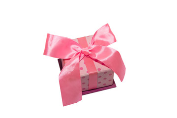 pink gift boxes isolated with ribbons and stripes