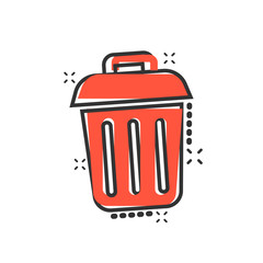 Trash bin garbage icon in comic style. Trash bucket vector cartoon illustration pictogram. Garbage basket business concept splash effect.