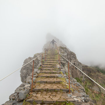 Hiking trail on PR1 Vereda do Areeiro, Madeira Island, Portugal