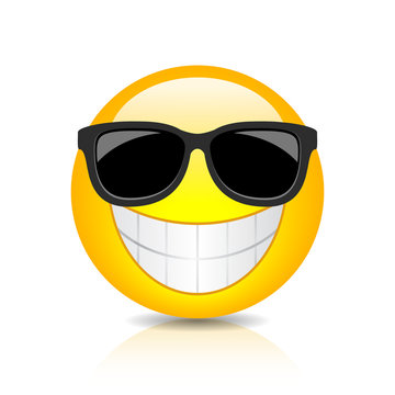 Cool happy emoji with sunglasses