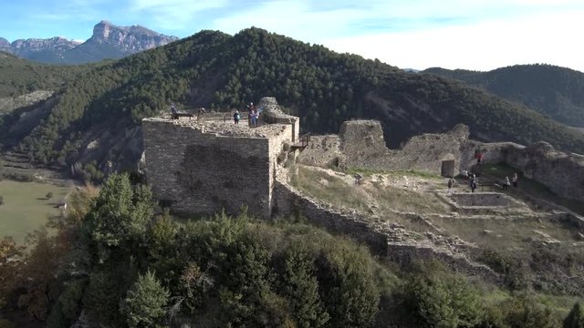 Drone in Boltaña. Village of Huesca. Spain. 4k  Video