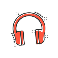 Headphone headset icon in comic style. Headphones vector cartoon illustration pictogram. Audio gadget business concept splash effect.