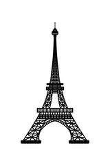Illustration of Eiffel Tower symbol of Paris, France. Black silhouette isolated on white background