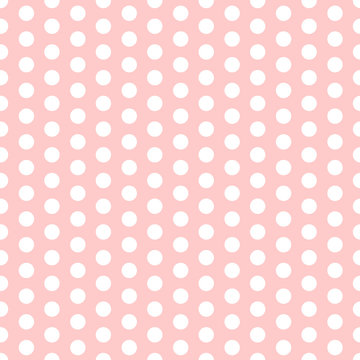 Seamless polka dot pattern pink and white. Design for wallpaper, fabric, textile, wrapping. Simple background