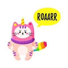 Cute cartoon vector doodle cat.