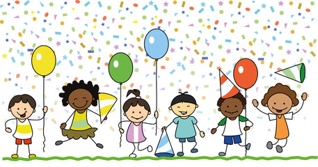 Fototapeta premium group of happy kids having fun on birthday party -