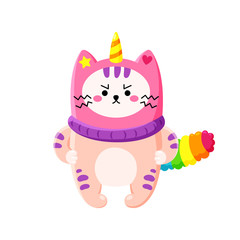 Cute cartoon vector doodle cat.