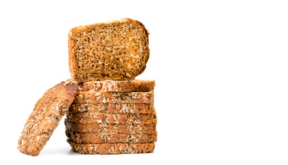 grain black bread on a white background