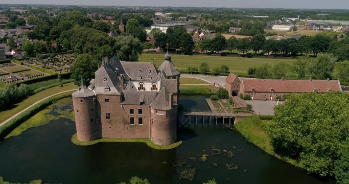 Aerial view of Ammersoyen Castle (in Dutch: Kasteel Ammersoyen) is a medieval castle , Netherlands.