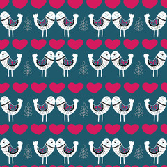 Blue Scandinavian Love Birds Pattern Design. Perfect for fabric, wallpaper, stationery and scrapbooking projects and other crafts and digital work
