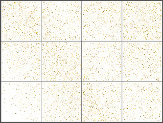 Gold polka dot confetti celebrations. Simple festive modern design. Holiday vector. Set 12 in 1
