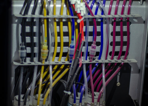 Wiring PLC Control panel with wires industrial factory