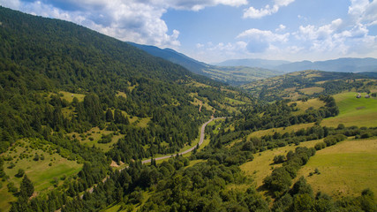 Fototapeta premium Carpathians, mountains, forest, beautiful view, aero shooting of mountains