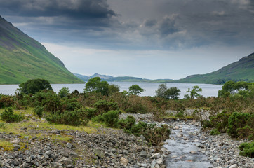 A stream leading to the Wastwater, England's deepest lake in the Lake District, Cumbira, UK