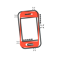 Smartphone icon in comic style. Phone handset vector cartoon illustration pictogram. Smartphone business concept splash effect.