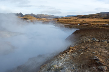 view of hot sulfur lake in Iceland