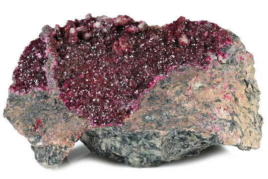 roselite crystals on matrix from Bou Azzer, Morocco isolated on white background