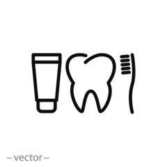 tooth, toothbrush, toothpaste, icon, line sign, vector illustration