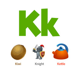 Cute children ABC animal alphabet flashcard words with the letter K for kids learning English vocabulary.