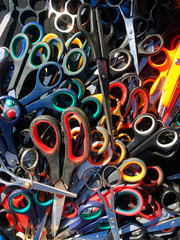 Pile of scissors in a flea market