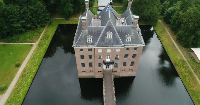 Aerial view of Amerongen Castle (in Dutch: Kasteel Amerongen) is a medieval castle , Netherlands.