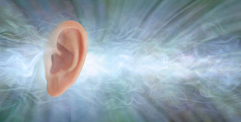 Audiology - if you could see what sound looks like - single flat profile of a human ear isolated...