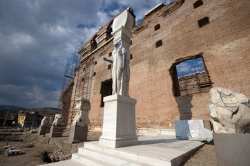 BERGAMA, TURKEY - OCTOBER 23, 2016 : Red Basilica the Temple of Serapis at ancient Pergamon city...