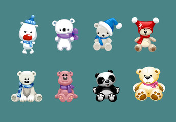 Cute cartoon Teddy bear, vector illustration. baby toy theme elements. Vector set of cute bear