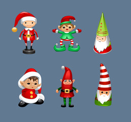 Vector flat Christmas Santa Claus elf character portrait isolated. Cartoon style illustration. Happy New Year, Merry Xmas design element. Good for congratulation card, banner, flayer, leaflet, poster.