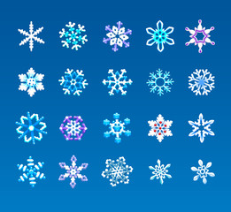 set of volume vector snowflakes. Flat design line snowflakes vector Christmas and new year decoration element