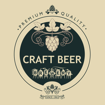 illustration of label for craft beer in retro style