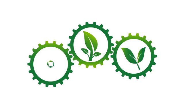 Set three Gear and leaf logo in the circle with.4K resolution motion graphic