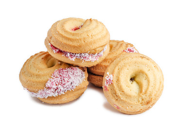 Shortbread cookie with jam isolated on white background