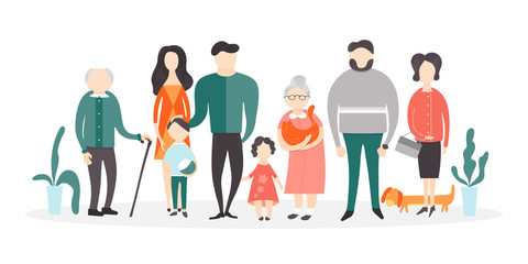 Vector flat people characters. A big happy family.