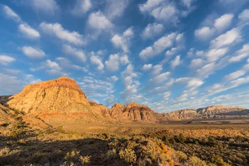  Early morning light with partly cloudy sky at Red Rock Canyon National Conservation Area.  A popular natural area 20 miles from Las Vegas, Nevada.   © trekandphoto