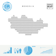 Mongolia People Icon Map. Stylized Vector Silhouette of Mongolia. Population Growth and Aging Infographics