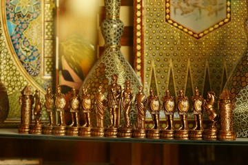 Beautiful Persian chess pieces at the bazaar in Isfahan. Iran