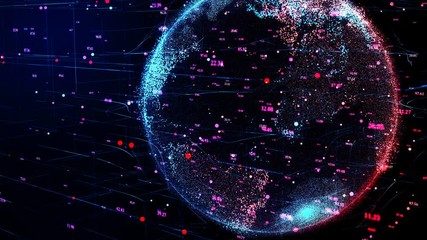 3D animation of Red planet Earth in the global futuristic cyber network, connection lines around the globe. Neural artificial grid shows data flow and cryptocurrency exchange in business concept. 4K - Powered by Adobe