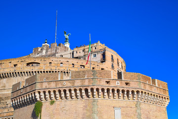 Fototapeta na wymiar Saint Angelo Castle and St. Angelo Bridge in Rome, a landmark tourist attraction
