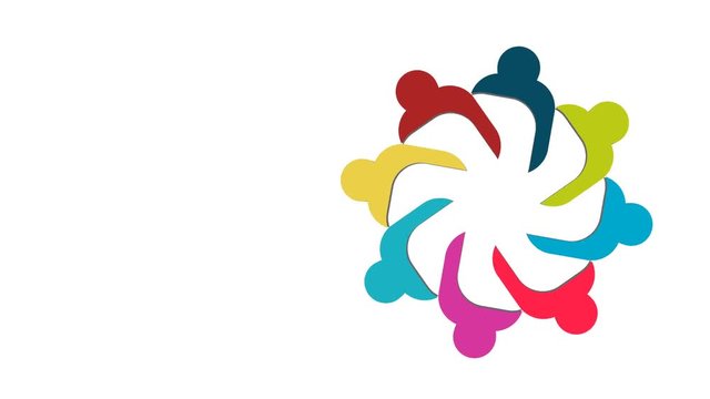 People logo. Group teamwork symbol of eight persons  in a circle.4K resolution motion graphic