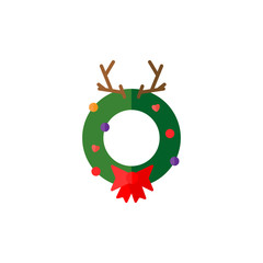 Christmas wreath with antler in flat style. Web illustration.