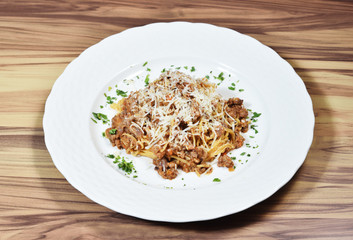 Delicious spaghetti with meat sauce on the white  plate