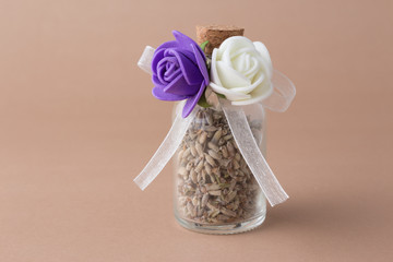 Dried Lavender Bottle with Artificial Roses