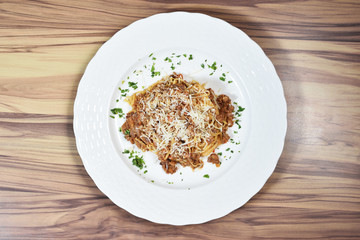 Delicious spaghetti with meat sauce on the white  plate