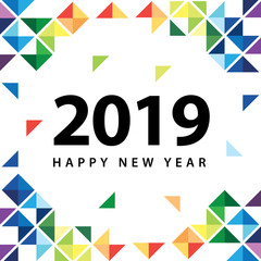 Happy new year 2019 with abstract colorful triangle.