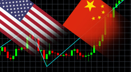 Financial stock market graph chart of investment USA America flag and China flag