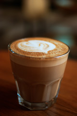 Flat white coffee on tabletop