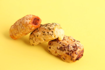 delicious salty cake on colorful background